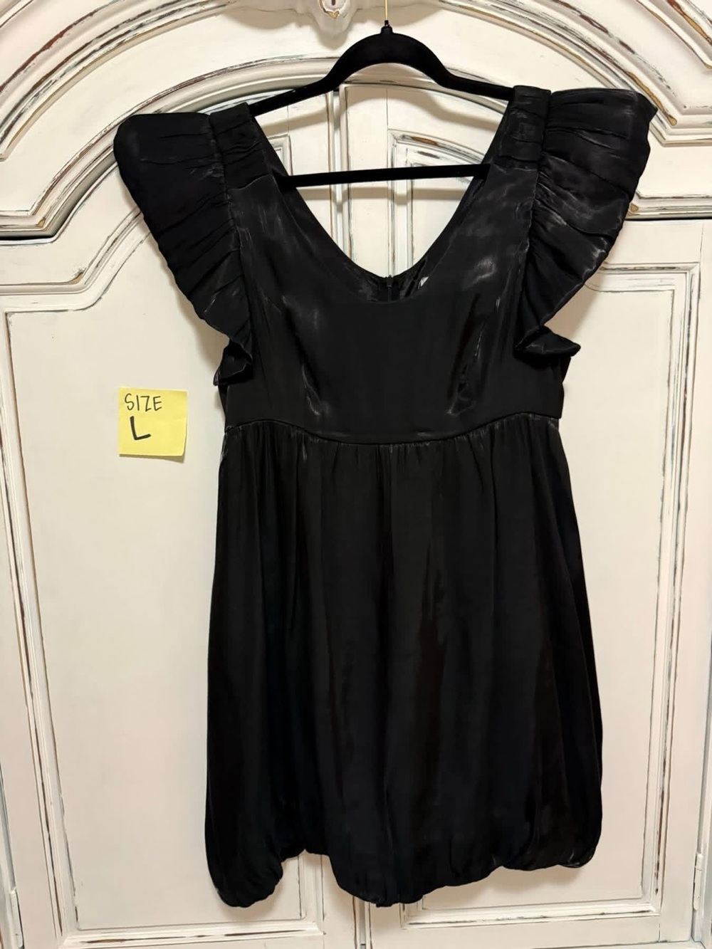 Black Ruffled Sleeve Bubble Hem Dress